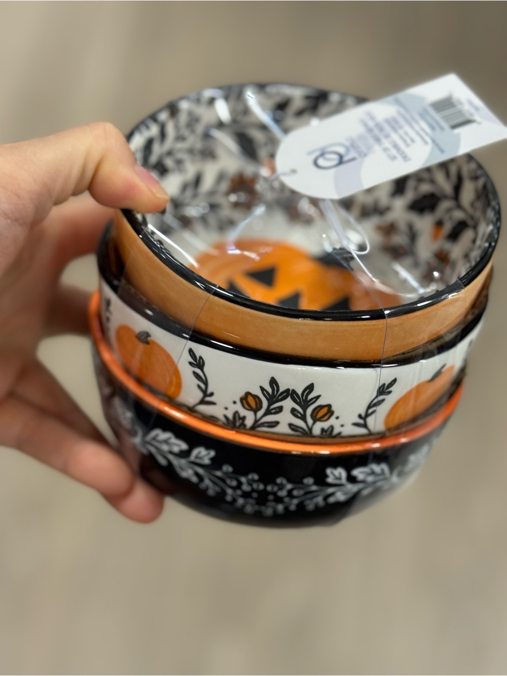 Seasonal Pumpkin Ceramic Bowl Set 3- Orange & Black